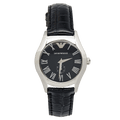 Emporio Armani Velente Black Dial Black Leather Strap Watch For Women - AR0644