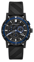 Burberry The City Chronograph Black Dial Black Rubber Strap Watch For Men - BU9806