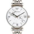 Emporio Armani Gianni T Bar White Marble Dial Silver Steel Strap Watch For Women - AR11170