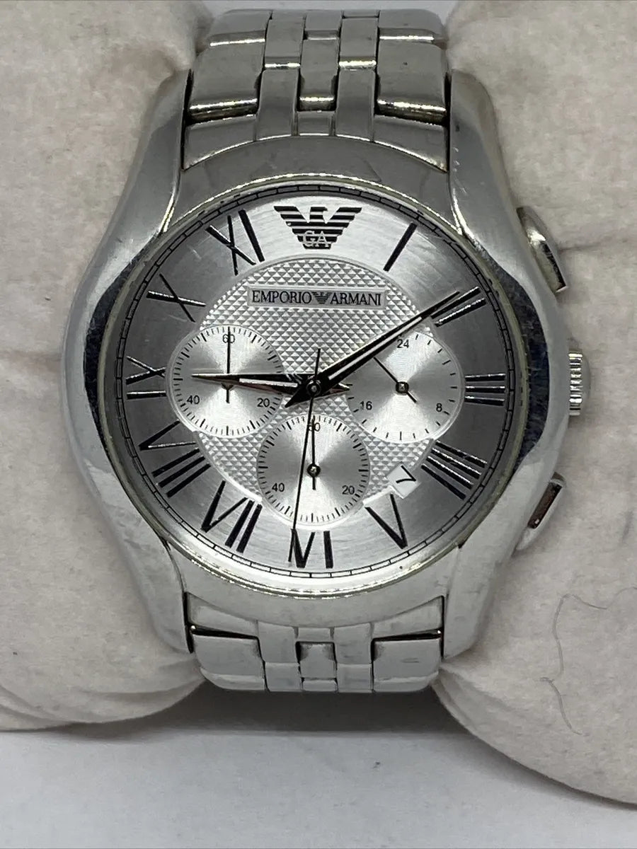 Emporio Armani Velente Chronograph Quartz Silver Dial Silver Steel Strap Watch For Men - AR1702