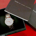 Marc Jacobs Baker Dexter White Dial Rose Gold Steel Strap Watch for Women - MBM3443
