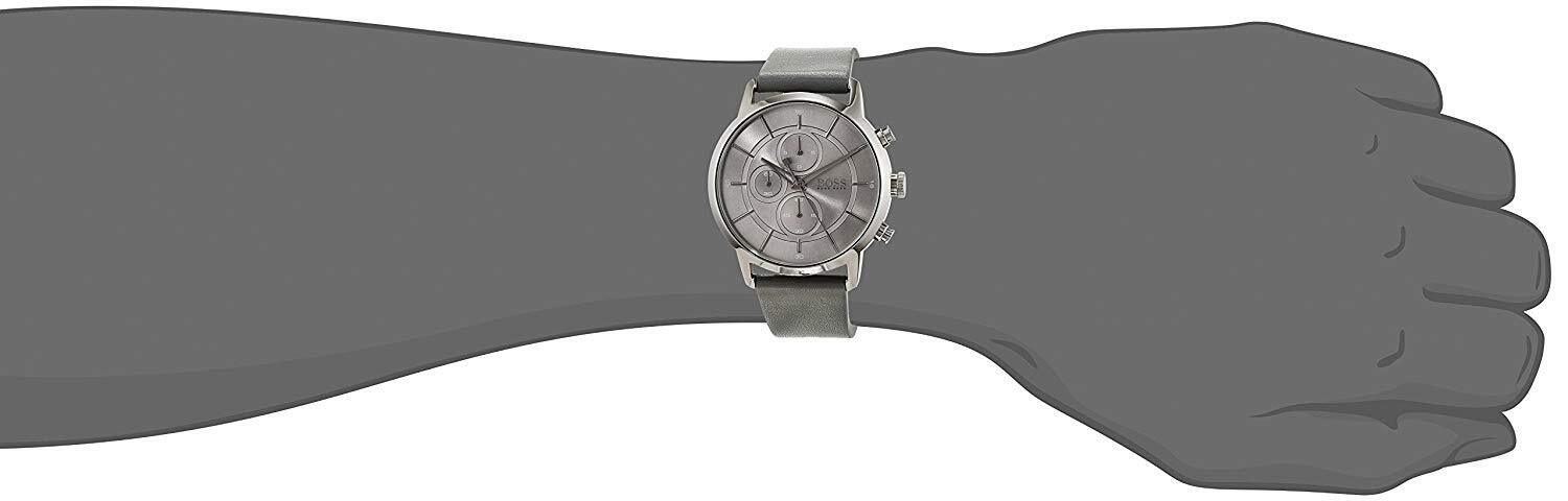 Hugo Boss Architectural Grey Dial Grey Leather Strap Watch for Men - 1513570