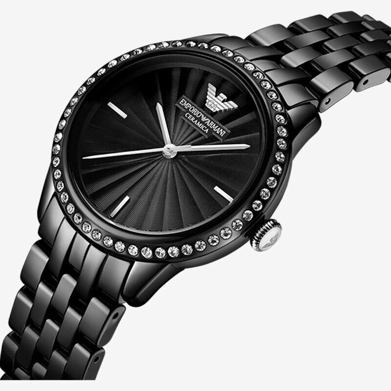 Emporio Armani Crystal Ceramica Black Dial Black Steel Strap Watch For Women - AR1478
