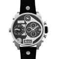 Diesel Mr Daddy Chronograph White Dial Black Leather Strap Watch For Men - DZ7125