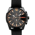 Diesel Mega Chief Chronograph Black Dial Black Leather Strap Watch For Men - DZ4291