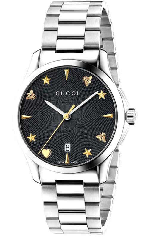 Gucci G Timeless Black Dial Silver Steel Strap Watch For Women - YA1264029