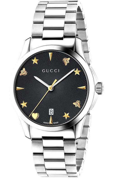 Gucci G Timeless Black Dial Silver Steel Strap Watch For Women - YA1264029