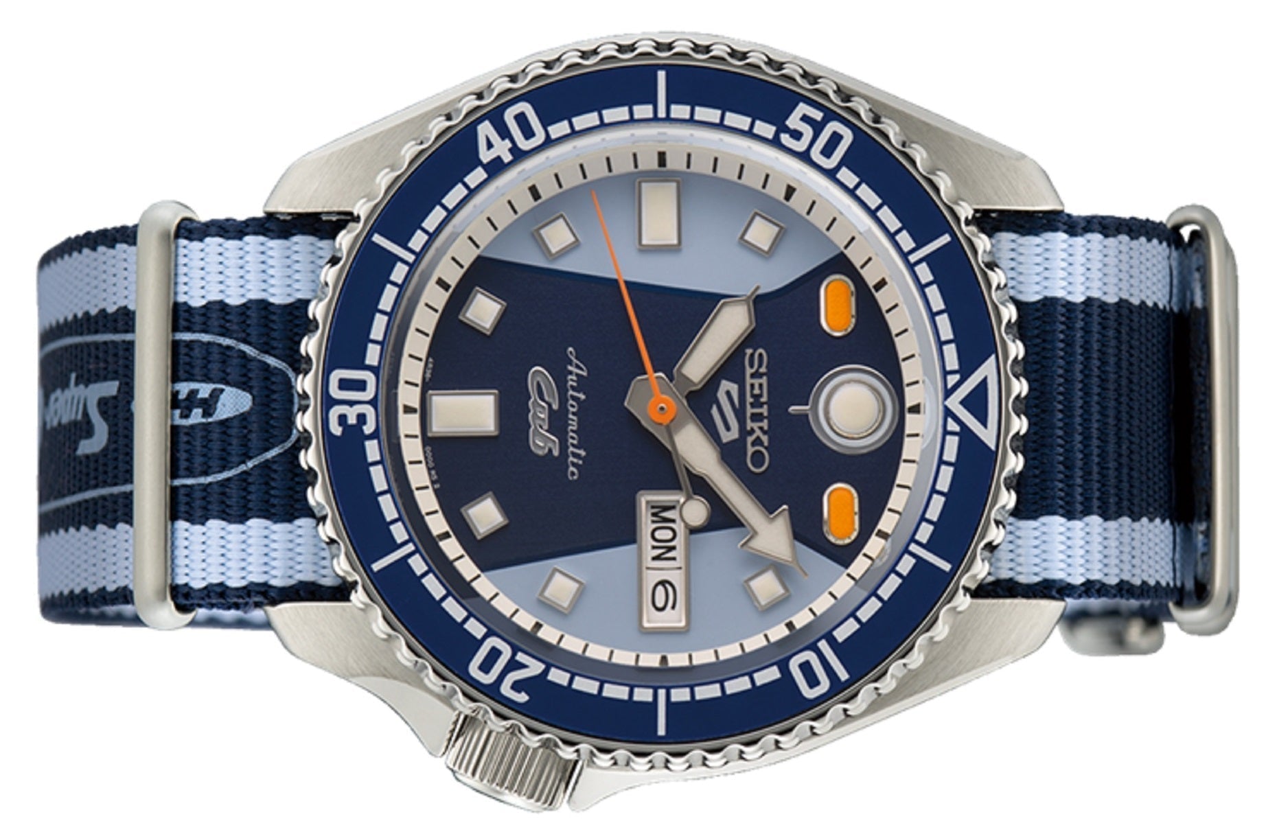 Seiko 5 Sports Honda Super Cub Limited Edition Blue Dial Two Tone NATO Strap Watch For Men - SRPK37K1