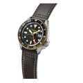 Seiko 5 Sports SKX GMT Automatic Mocha Black Dial Brown Leather Strap Watch For Men - SSK036K1