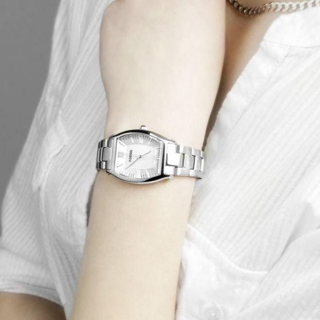 Fossil Wallace Silver Dial Silver Steel Strap Watch for Women - ES3174