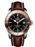 Breitling Superocean Heritage 42mm Rose Gold Chronometer Black Dial Brown Leather Strap Mens Watch - U1732112
