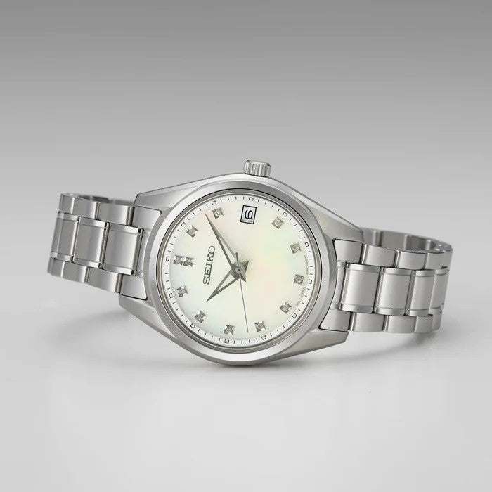Seiko Diamond Silver Dial Silver Steel Strap Watch for Women - SUR579P1