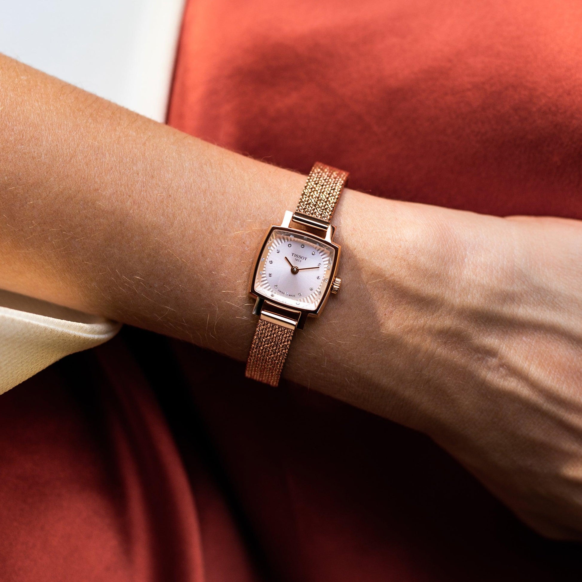 Tissot Lovely Square Lady Quartz Rose Gold Dial Rose Gold Mesh Bracelet Watch For Women - T058.109.33.456.00