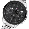 Tommy Hilfiger Iconic Quartz Black Dial Silver Steel Strap Watch for Men - 1791564