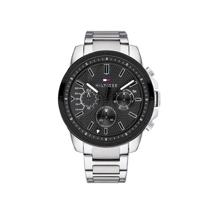 Tommy Hilfiger Iconic Quartz Black Dial Silver Steel Strap Watch for Men - 1791564