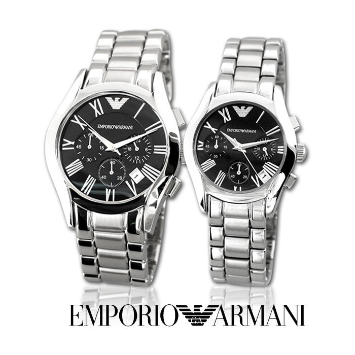 Emporio Armani Velente Chronograph Black Dial Silver Steel Strap Watch For Women - AR0674