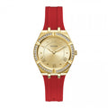 Guess Cosmo Diamonds Gold Dial Red Rubber Strap Watch for Women - GW0034L6