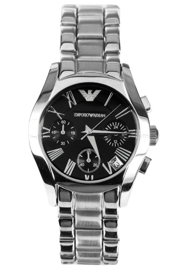 Emporio Armani Velente Chronograph Black Dial Silver Steel Strap Watch For Women - AR0674