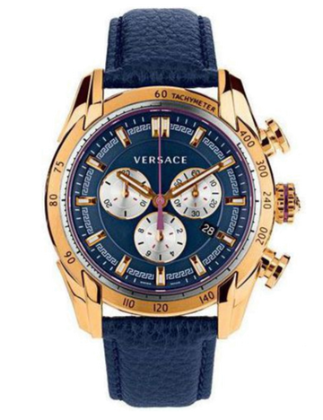 Versace V-Ray Blue Chronograph Blue Dial Blue Leather Strap Watch for Men - VDB030014