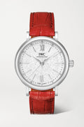 IWC Portofino Automatic Diamonds Silver Dial Red Leather Strap Watch for Women - IW357408