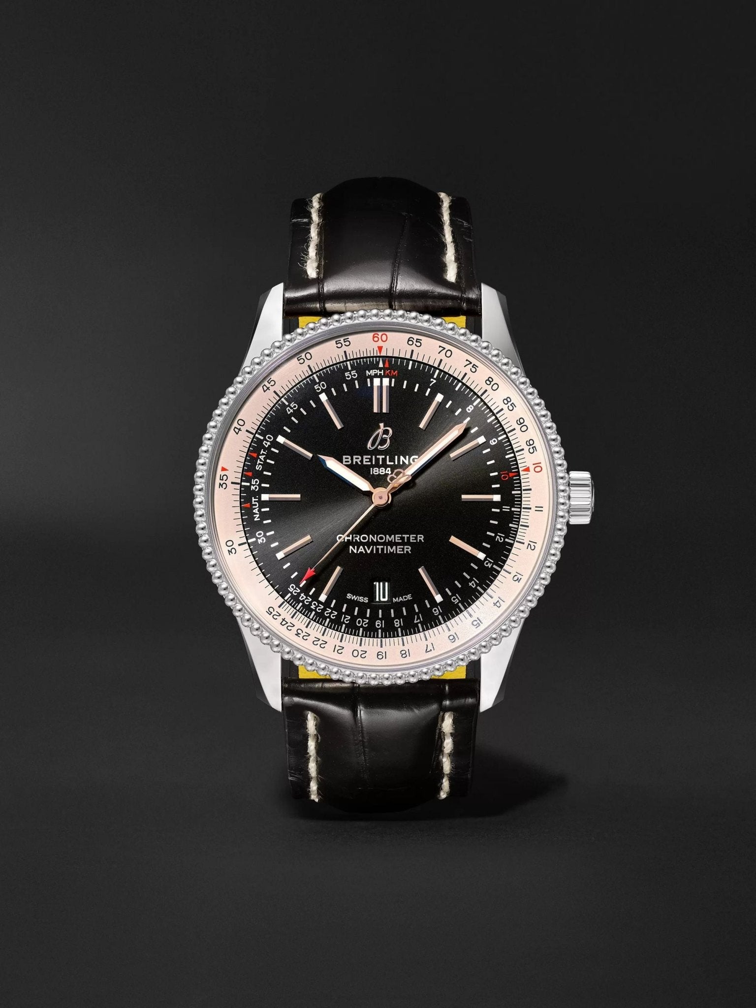 Breitling Navitimer 1 Automatic 41mm Black Dial Black Leather Strap Mens Watch - A17326211B1P2