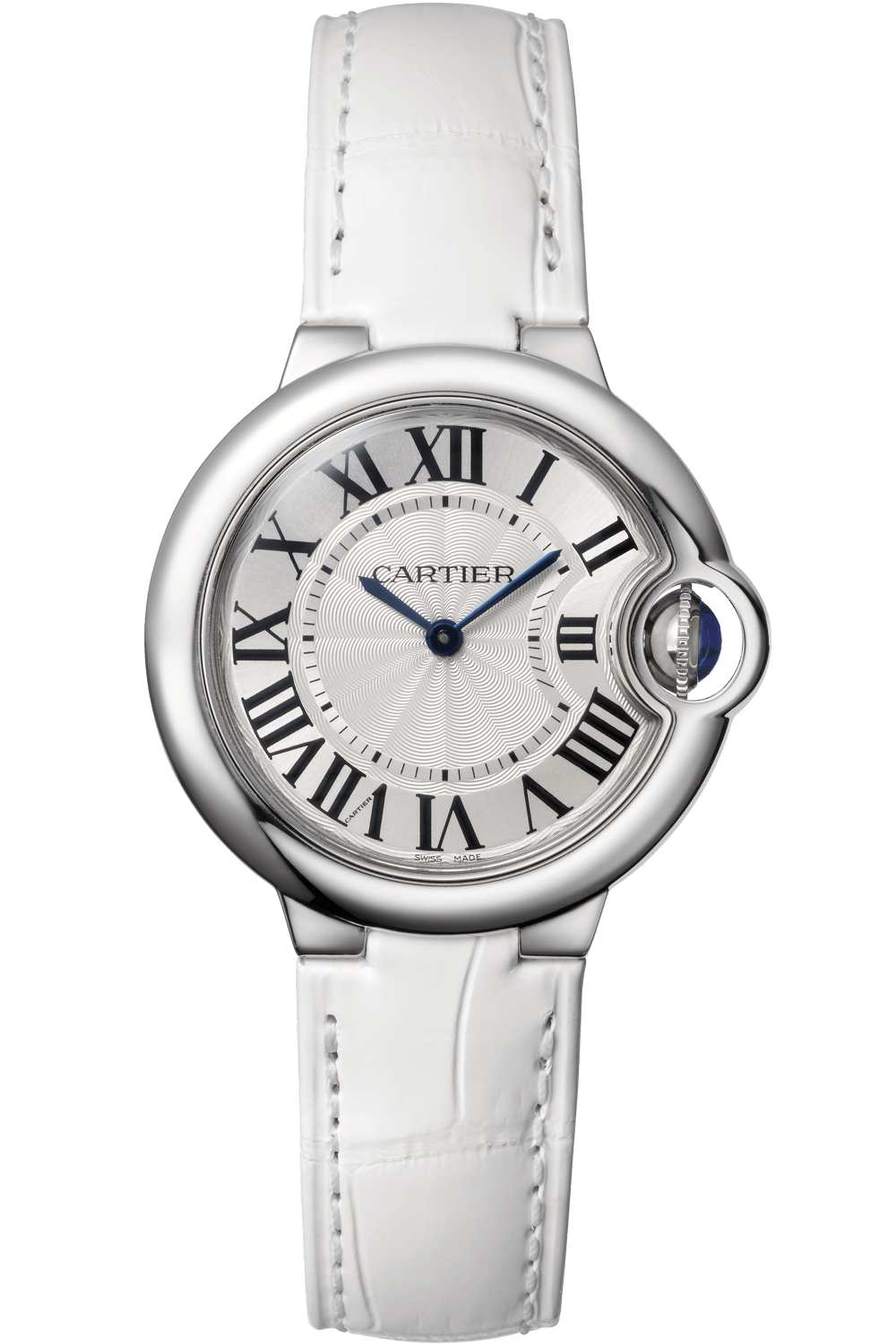 Cartier Ballon Bleu De Cartier Silver Dial White Leather Strap Watch for Women - W6920086