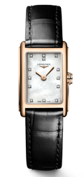 Longines Dolcevita Diamonds Mother of Pearl White Dial Black Leather Strap Watch for Women - L5.258.8.87.0