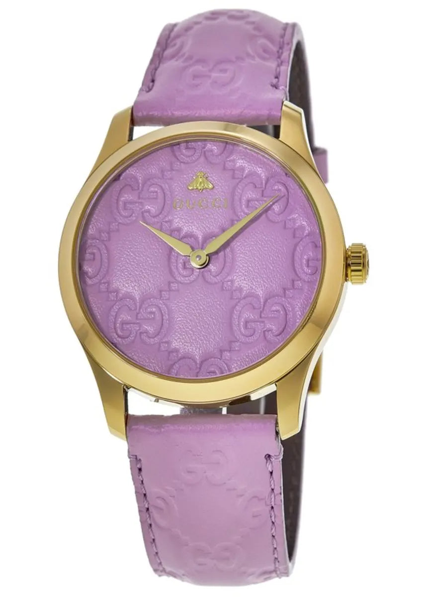 Gucci G Timeless Quartz Lilac Dial Lilac Leather Strap Watch For Women - YA1264098