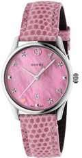 Gucci G-Timeless Pink Mother of Pearl Dial Pink Leather Strap Watch For Women - YA126586