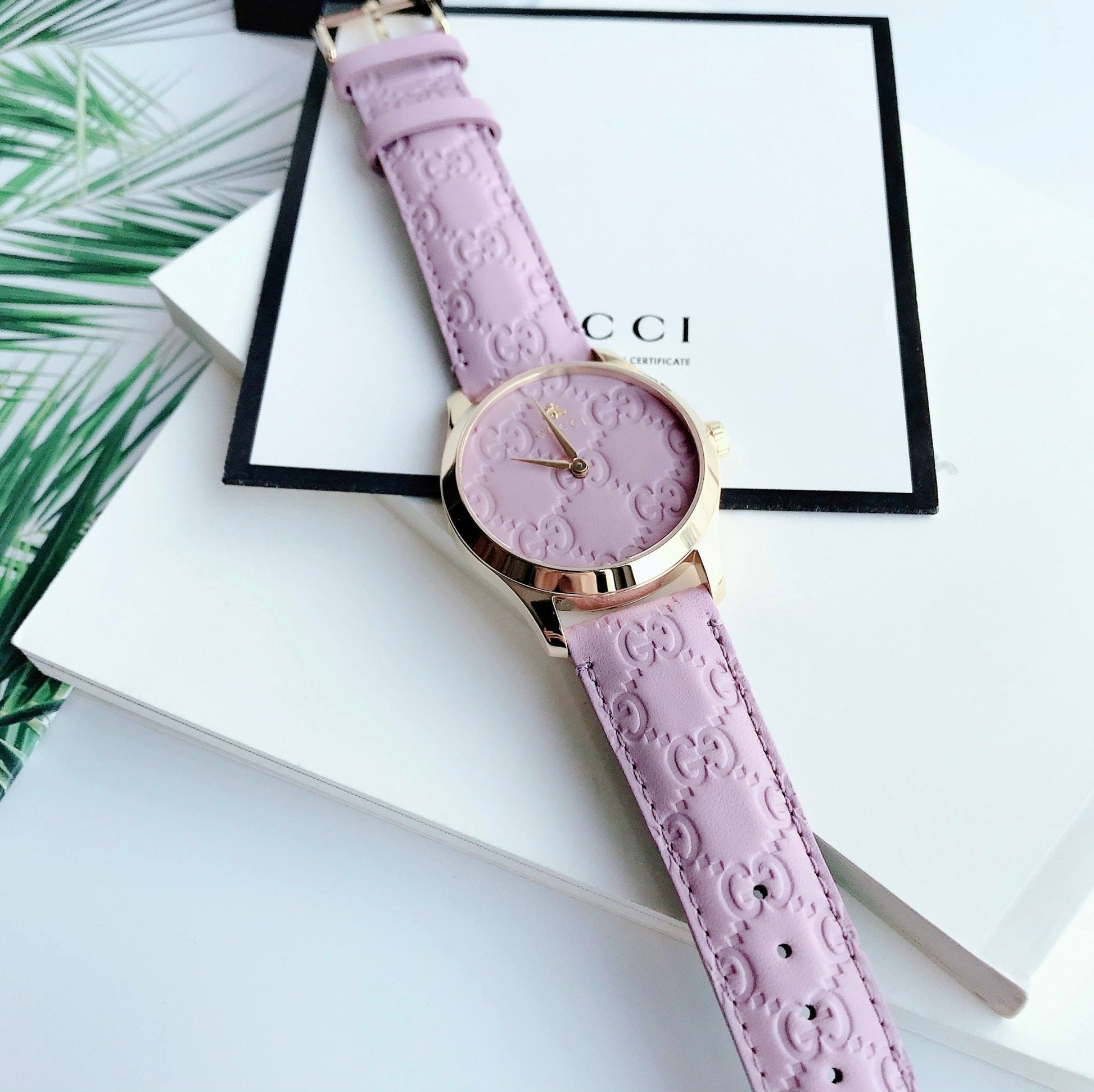 Gucci G Timeless Quartz Lilac Dial Lilac Leather Strap Watch For Women - YA1264098