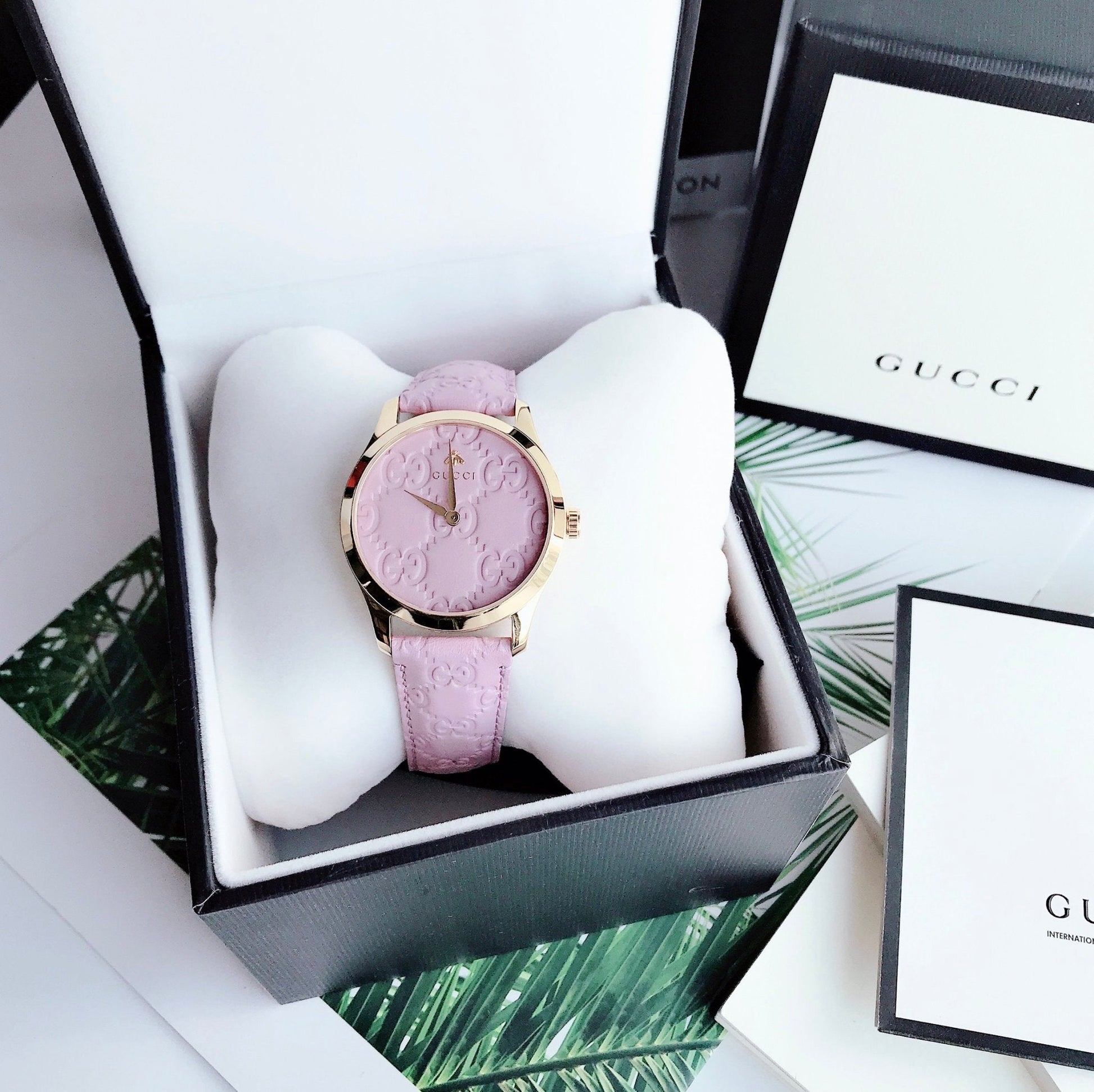 Gucci G Timeless Quartz Lilac Dial Lilac Leather Strap Watch For Women - YA1264098