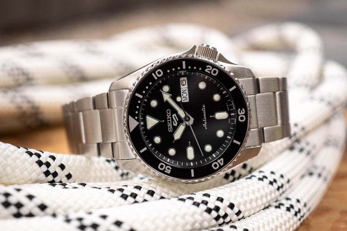 Seiko 5 Sports SKX Automatic Black Dial Silver Steel Strap Watch For Men - SRPK29K1
