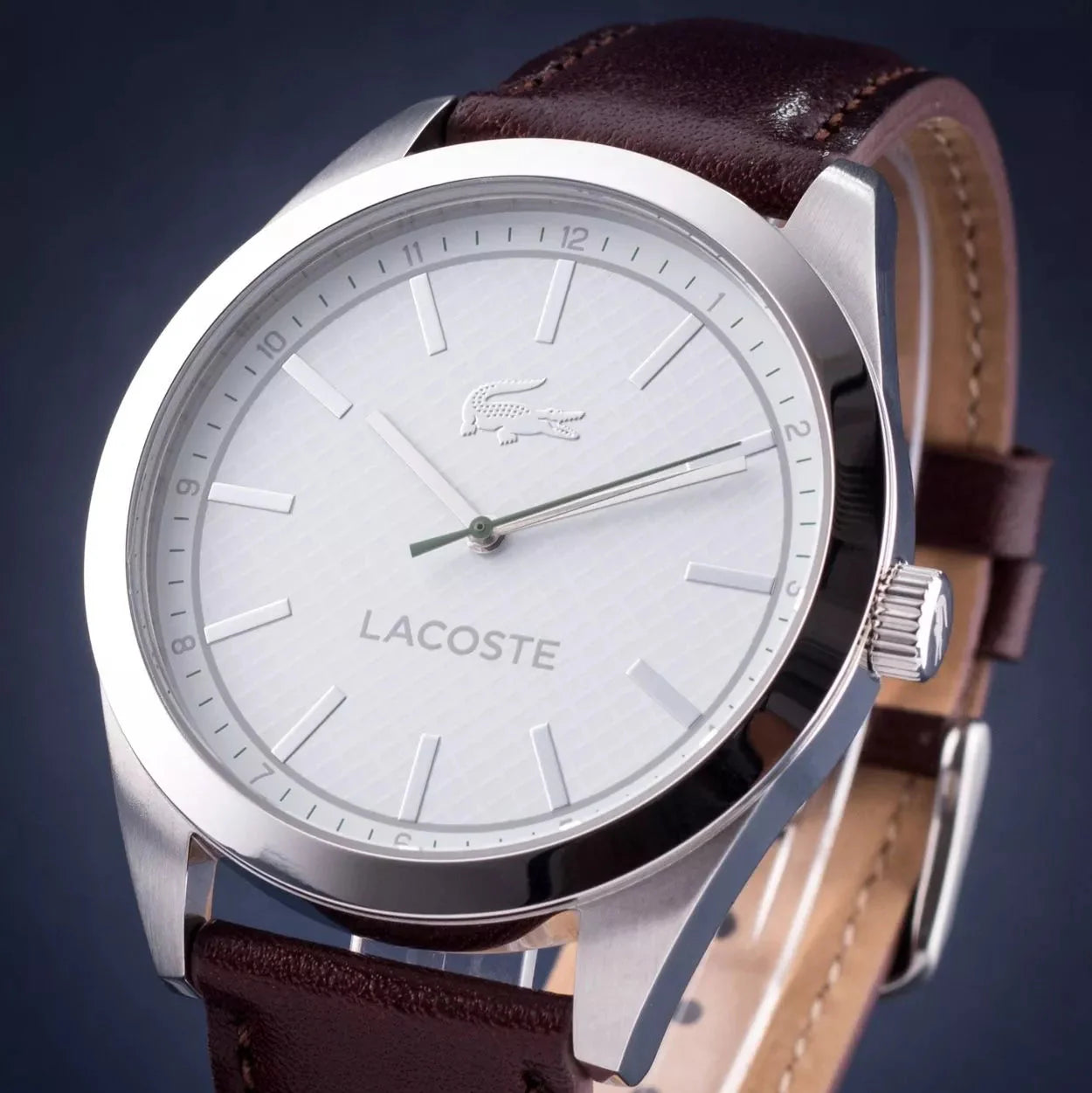 Lacoste Edmonton White Dial Brown Leather Strap Watch for Men - 2010893