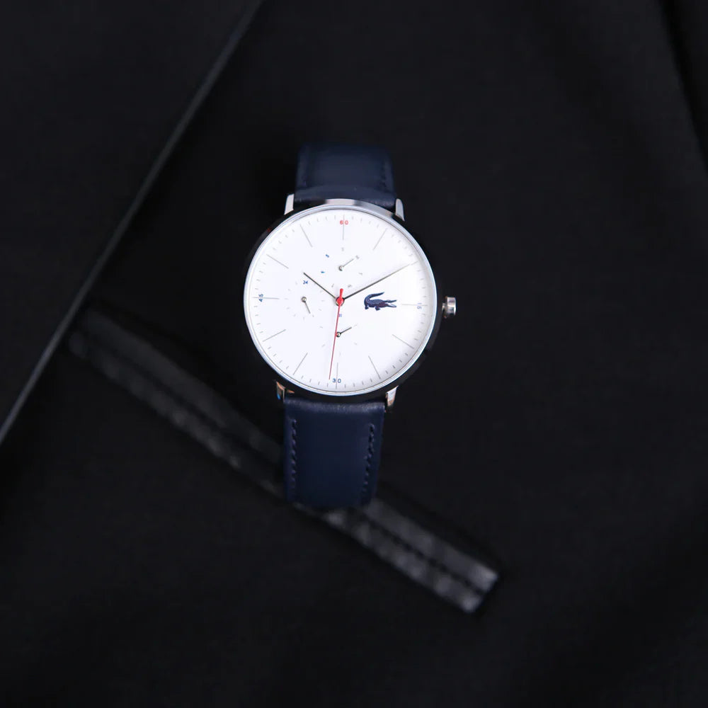 Lacoste Moon Multifunction White Dial Blue Leather Strap Watch for Men - 2010975