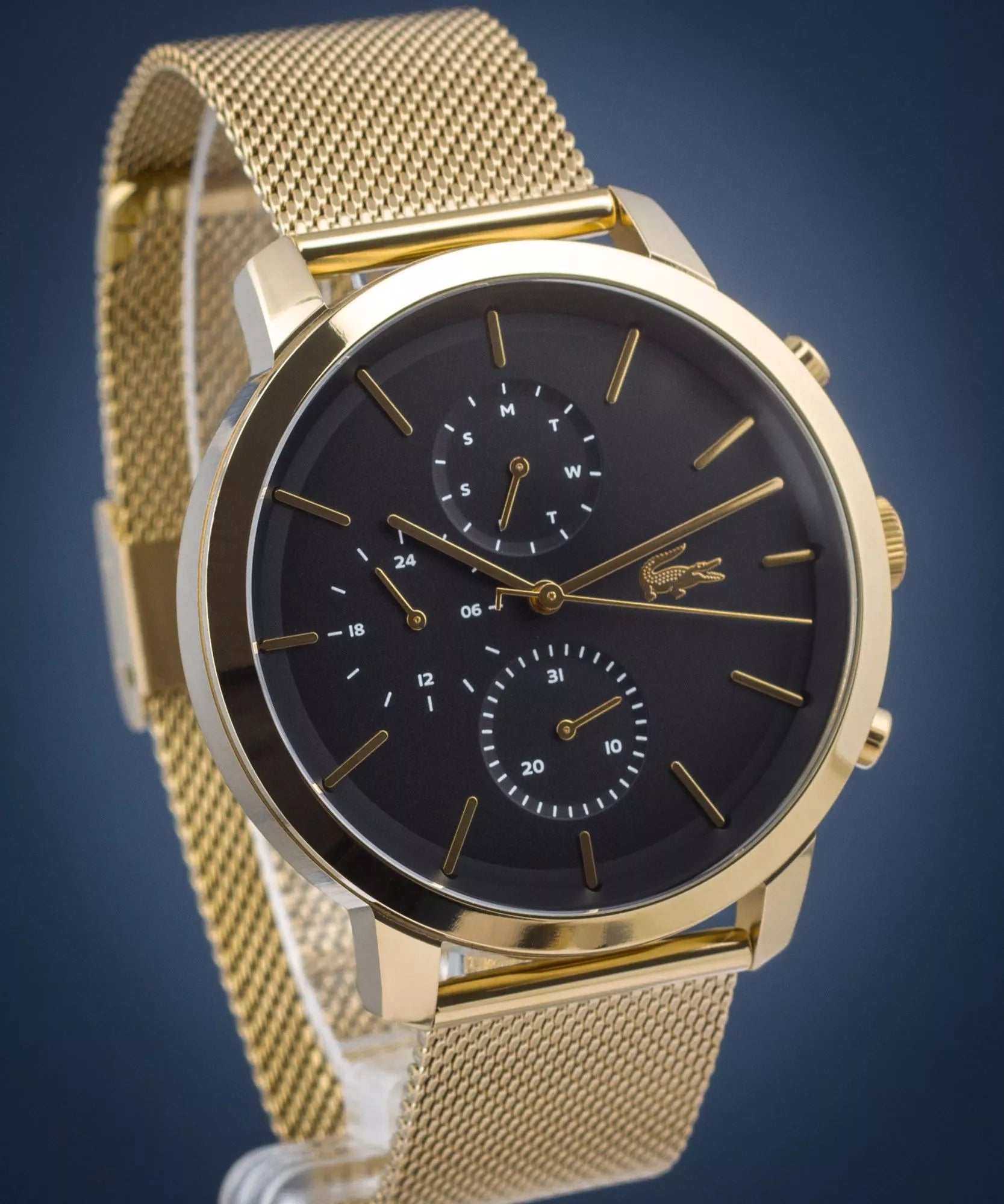 Lacoste Replay Chronograph Black Dial Gold Steel Strap Watch for Men - 2011195