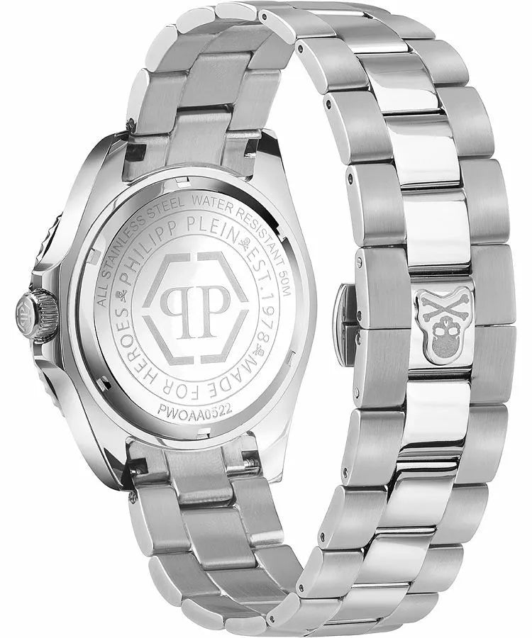 Philipp Plein The $kull Diver Black Dial Silver Steel Strap Watch For Men- PWOAA0522