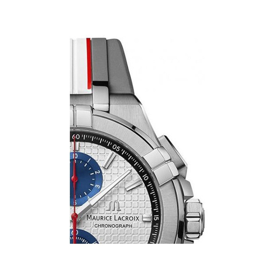 Maurice Lacroix Aikon Chronograph Special Edition Mahindra Racing Silver Dial Grey Rubber Strap Watch for Men - AI1018-TT031-130-2